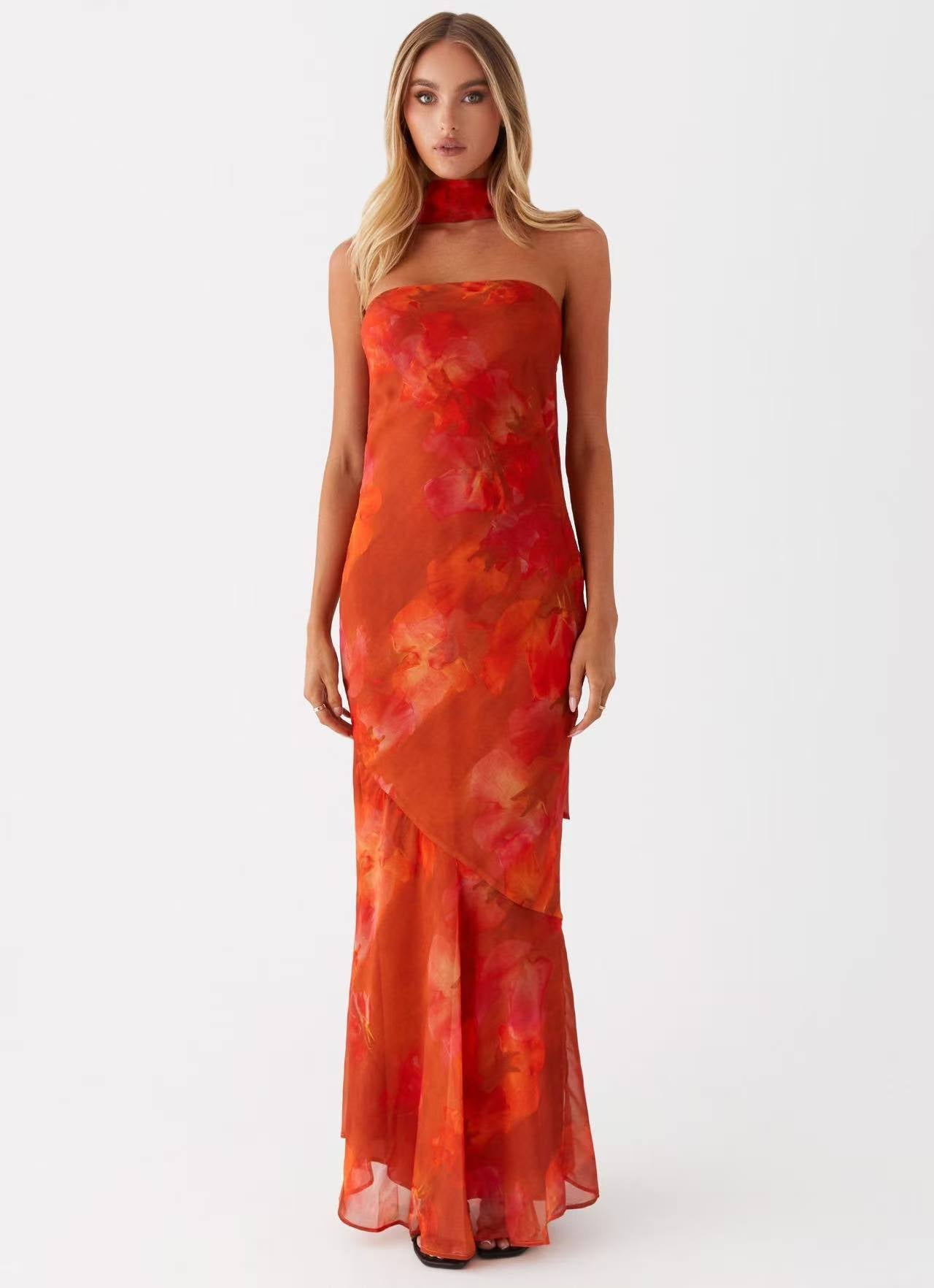 SUPERVALUECHOICE HCSEAB00005 Floral Chiffon Strapless Maxi Dress