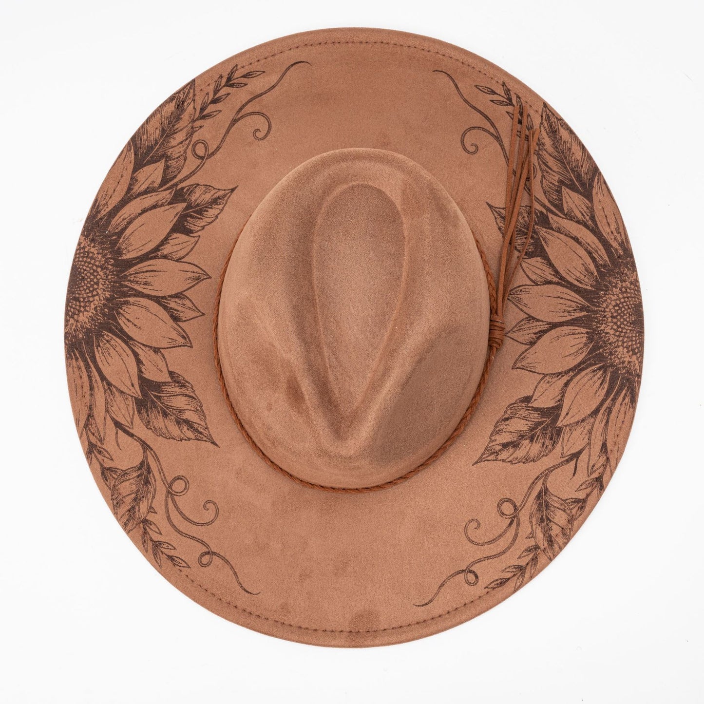 SUPERVALUECHOICE HCSEK00007 Vintage Sunflower Laser Engraved Suede Fedora Hat, Wide Brim Western Cowboy Knight Hat for Travel & Outdoor Photoshoot