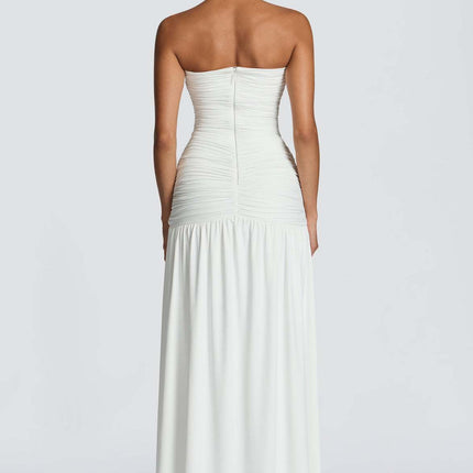 SUPERVALUECHOICE HCSEAA00073 Women’s Strapless Ruched Backless Maxi Dress – Sexy High Slit Draped Evening Gown for Wedding Guest, Prom & Formal Party