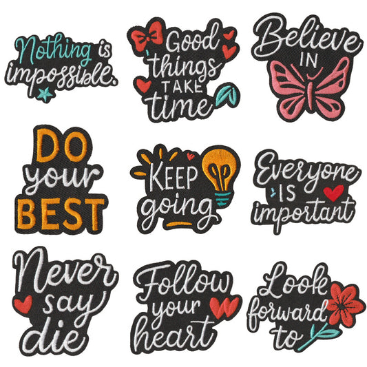 SUPERVALUECHOICE HCSEYSB000026 9Pcs Motivational Slogan Embroidered Iron On Patches Clothing DIY Decoration Appliques