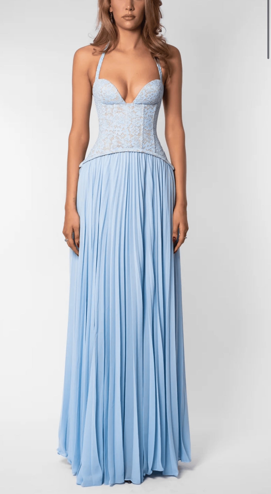 SUPERVALUECHOICE HCSEAA00029 Halter Lace Corset Pleated Maxi Dress