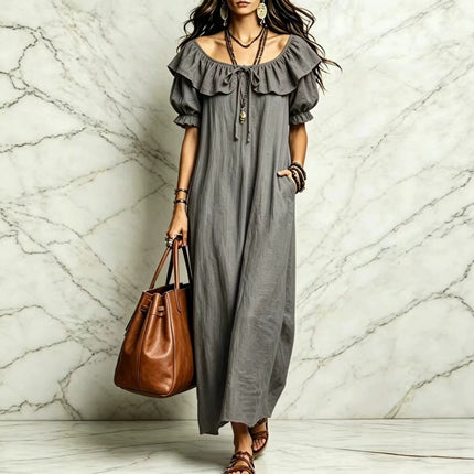 SUPERVALUECHOICE HCSEAA00049 Ruffled Off-the-Shoulder Maxi Dress