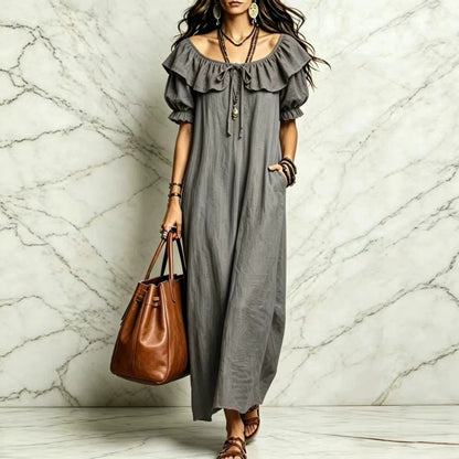 SUPERVALUECHOICE HCSEAA00049 Ruffled Off-the-Shoulder Maxi Dress