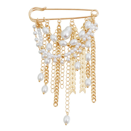 SUPERVALUECHOICE HCSESA00120  Women's Modesty Pin, Suit Collar Pin, Ins-Style Teardrop Fringe Beaded Chain Pendant, Unique Niche Birthday Gift