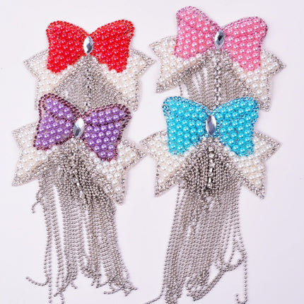 SUPERVALUECHOICE HCSEYD00019 4Pcs Pearl Bow Rhinestone Tassel Patches Sparkly Garment DIY Embellishment Appliques