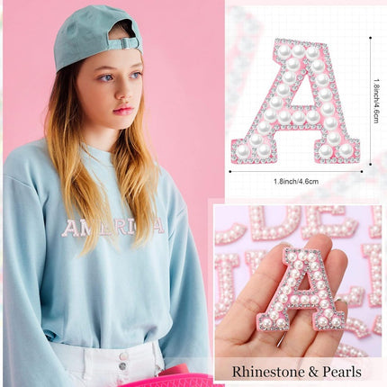 SUPERVALUECHOICE HCSEYH00005 26Pcs Pearl Rhinestone Letter Patches Self Adhesive A-Z, Stick on Pearl Letter Patches for Clothes, Fabric, Backpack (Pink)