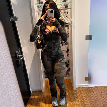SUPERVALUECHOICE HCSEBB00032 Hooded Camo Print Long-Sleeved Top & Pants Set for Autumn Casual Wear