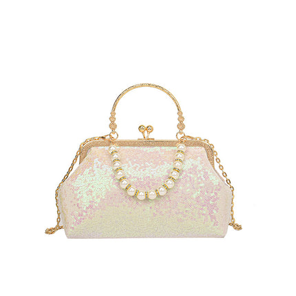 SuperValueChoice HCSEFA00051 Vintage Evening Clutch Bag Sparkly Sequin Handbag for Women Bridal Wedding Purse Elegant Beaded Pearl Shoulder Bag Glitter Crossbody Bag for Cocktail Banquet Prom Party