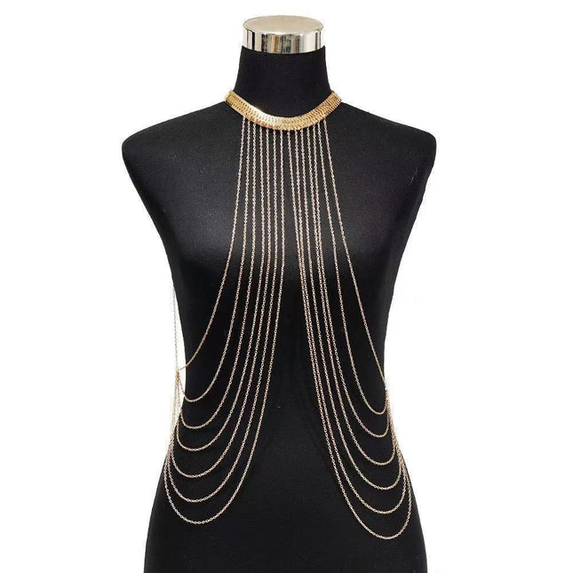 SUPERVALUECHOICE  CHRISTMAS HCSESD00010 Layered Gold Tassels Necklace Fashion Jewelry Belly Waist Bra Boho Hot Bikini Beach Harness Anniversary Festival Gift for Women Lady