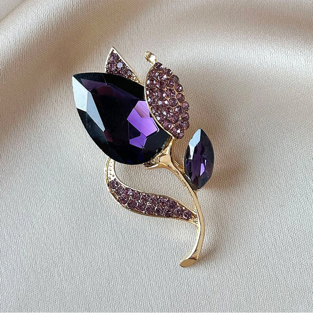 SUPERVALUECHOICE HCSESA00113 Vintage Luxury Purple Crystal Tulip Flower Brooches 1.22in×2.2in
