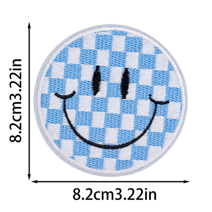 SUPERVALUECHOICE HCSEYSB00113 9Pcs Checkerboard Smiley Face Embroidered Iron On Patches Colorful Clothing DIY Appliques