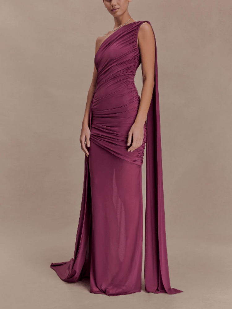 SUPERVALUECHOICE HCSEAC00012 Mesh Splicing Jersey Cape Sleeve Maxi Dress