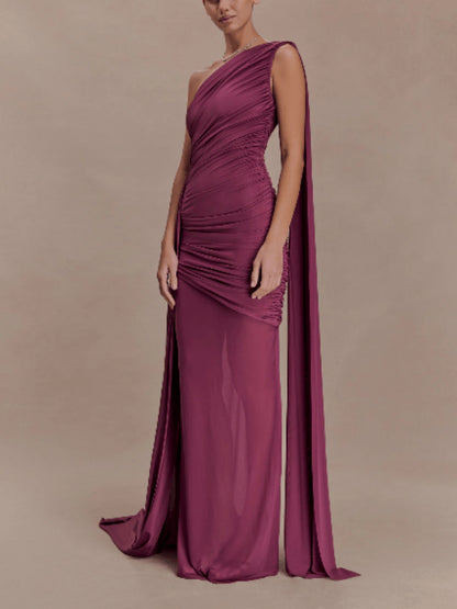 SUPERVALUECHOICE HCSEAC00012 Mesh Splicing Jersey Cape Sleeve Maxi Dress
