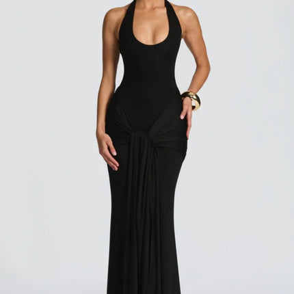 SUPERVALUECHOICE HCSEAA00072 Sexy Halter Bodycon Maxi Dress for Women – Scarf Detail Patchwork Evening Gown