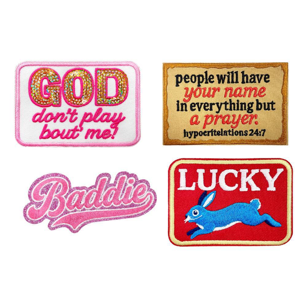 SUPERVALUECHOICE HCSEYSB000017 4Pcs Slogan Glitter Embroidered Iron On Patches Trendy Phrase Clothing DIY Decor Appliques
