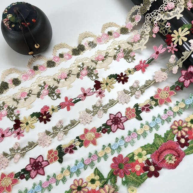 SuperValueChoice HCSEOA00016 3D Floral Embroidery Lace Trim Colorful Daisy Rose Flower Sewing Ribbon DIY Craft Lace for Apparel Bag Decor