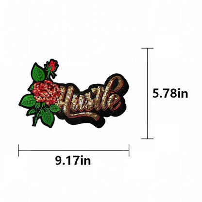 SUPERVALUECHOICE HCSEYC00020 Pre-Order Large Size Rose Sequin Embroidered Iron On Patch Motivational Floral Letter Applique for Denim Jacket Backpack Streetwear Decor