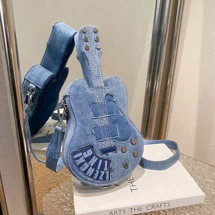 SuperValueChoice HCSEFA00050 Women's Punk Rock Guitar-Shaped Crossbody Bag - Suitable for Music Lovers, Detachable Strap & Zipper Closure, Rock Tote for, Concerts, Casual Outfits (Hand Washable)