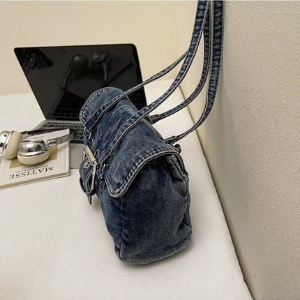 SuperValueChoice HCSEFA00058 Denim Underarm Bag Solid Color Square Shoulder Bags with Top Handle Shoulder Handbags for Women Travel Shopping Daily Use