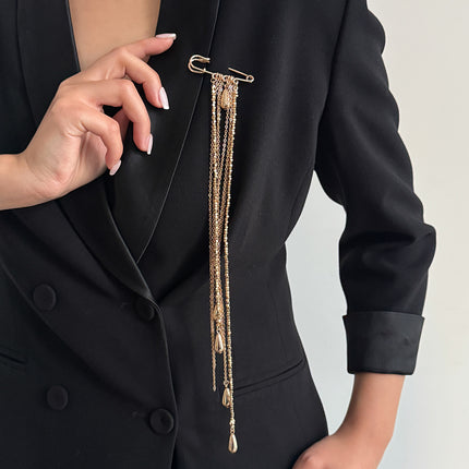 SUPERVALUECHOICE HCSESA00121  Women's Modest Brooch, Suit Lapel Pin, INS Style Teardrop Tassel Pearl Chain Pendant, Unique Niche Birthday Gift