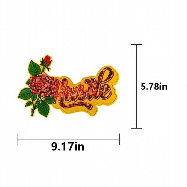 SUPERVALUECHOICE HCSEYC00020 Pre-Order MOQ 50 50 PCS Large Size Rose Sequin Embroidered Iron On Patch Motivational Floral Letter Applique for Denim Jacket Backpack Streetwear Decor