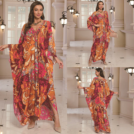 SUPERVALUECHOICE HCSEAD00010 Oversized Kaftan Maxi Dress, V‑Neck Batwing Sleeve Loose Long Caftan, Bohemian Beach Cover‑Up for Women, Plus Size Friendly