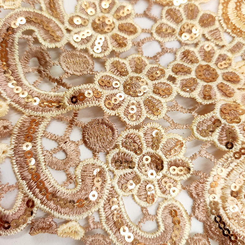 SUPERVALUECHOICE HCSEYB00093 Luxury Sparkly Sequin Floral V-Neck Guipure Lace Applique Rhinestone Accent Neck Trim for Wedding Formal Dress DIY Craft Supply 14.56'' X 17.32''