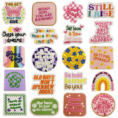 SUPERVALUECHOICE HCSEYSB000019 20Pcs Positive Quote Embroidered Iron On Patches Inspirational Slogan Clothing Decor Appliques