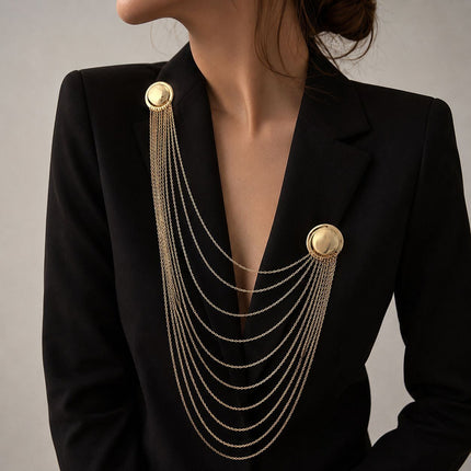 SUPERVALUECHOICE HCSESA00103 INS Fashion Elegant Multi-Layer Tassel Chain Design Brooch Decoration For Dress/Suit, Exaggerated Chain Bag Pendant
