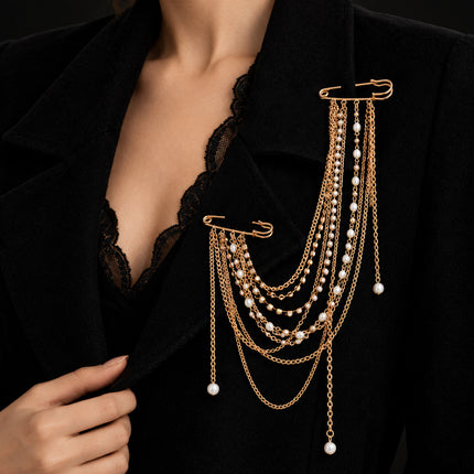 SUPERVALUECHOICE HCSESA00118 Pearl Tassel Chain Brooch