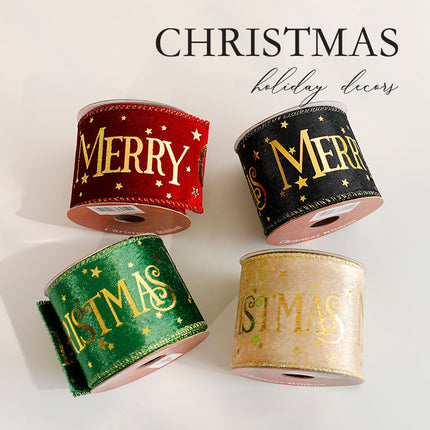 SuperValueChoice HCSEOA00025 Christmas Ribbon Roll, Merry Christmas Velvet Ribbon, Decorative Wired Ribbon for Gift Wrapping, Crafts, DIY Bows, Christmas Tree Decorations (2.48 Inch x 3 Yards)