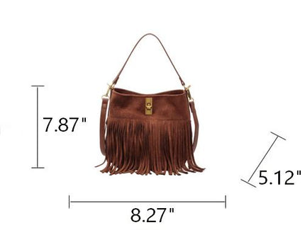 SuperValueChoice HCSEFA00038 Vintage Suede Fringe Bucket Bag Women Shoulder Crossbody Purse