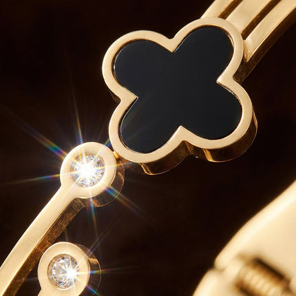 SUPÊR VÃLUE CHOICE HCSEX00043 Black Shell Four-Leaf Clover Round Diamond Bracelet