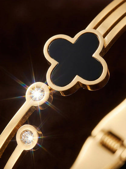 SUPÊR VÃLUE CHOICE HCSEX00043 Black Shell Four-Leaf Clover Round Diamond Bracelet