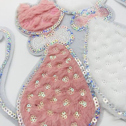 SUPERVALUECHOICE HCSEYC00028 Double Cat Sequin Towel Embroidered Clothing Patch 8.27''×8.27''