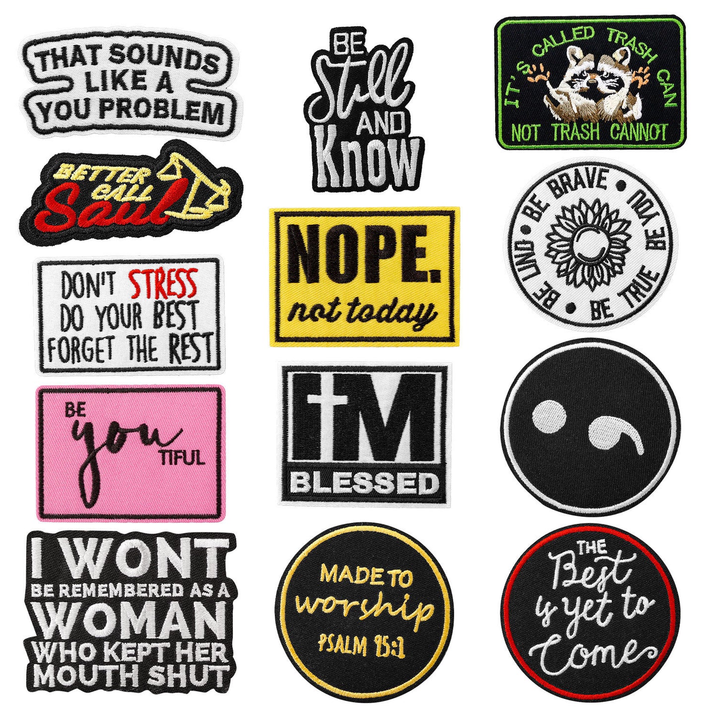 SUPERVALUECHOICE HCSEYSB00111 13Pcs Funny Inspirational Slogan Embroidered Iron On Patches Clothing DIY Decor Appliques