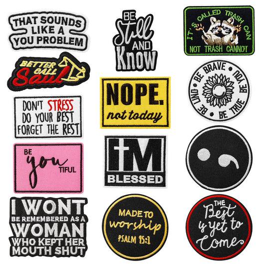 SUPERVALUECHOICE HCSEYB00111 13Pcs Funny Inspirational Slogan Embroidered Iron On Patches Clothing DIY Decor Appliques