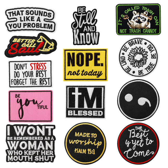 SUPERVALUECHOICE HCSEYB00111 13Pcs Funny Inspirational Slogan Embroidered Iron On Patches Clothing DIY Decor Appliques