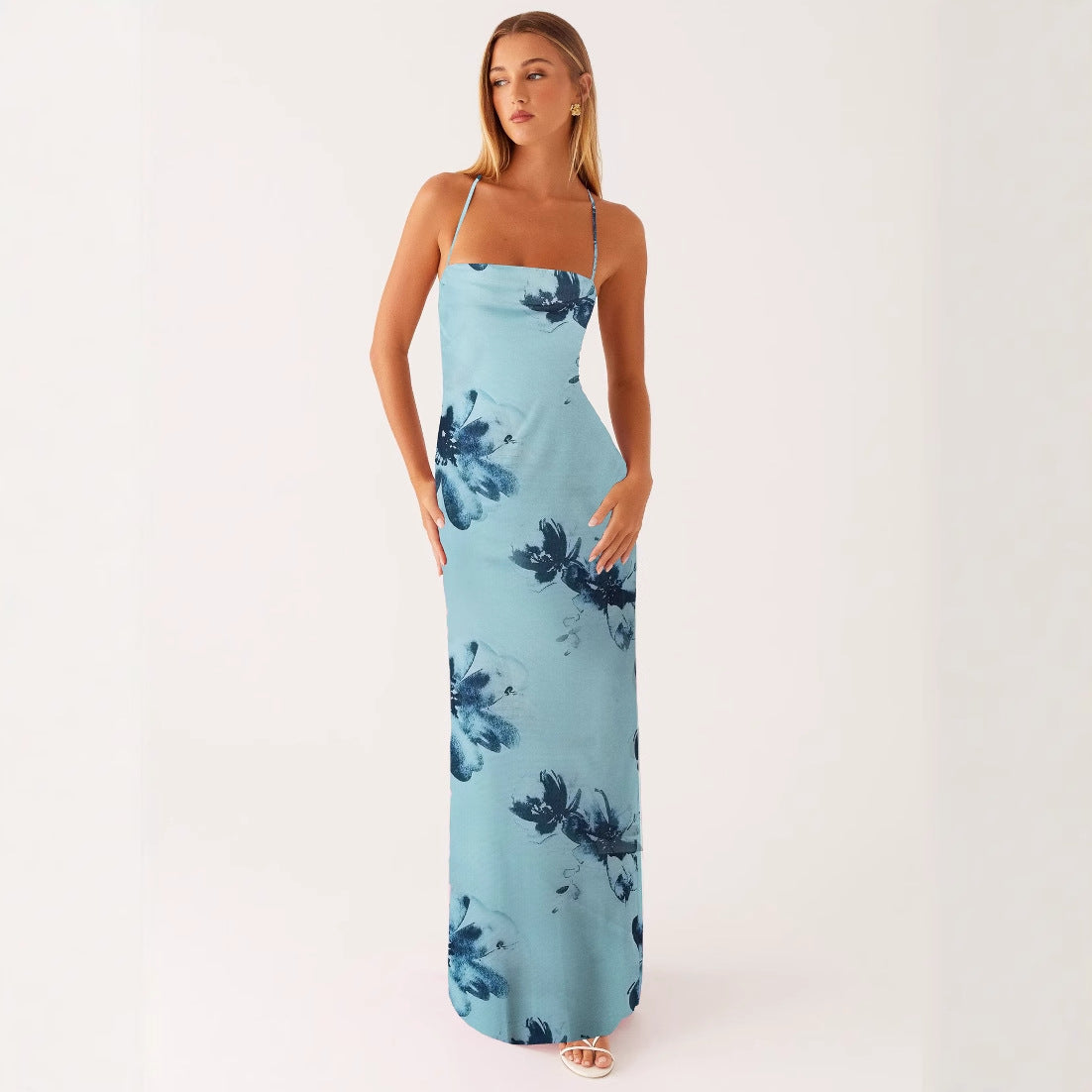 SUPERVALUECHOICE HCSEAA00026 Floral Lace-Up Back Maxi Dress | Strappy Summer Vacation Dress