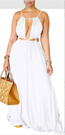 SUPERVALUECHOICE HCSEAA00066 Womens Summer Dress Spaghetti Strap Halter Sleeveless Sexy Cutout Boho Maxi Sundress Beach Vacation Dresses