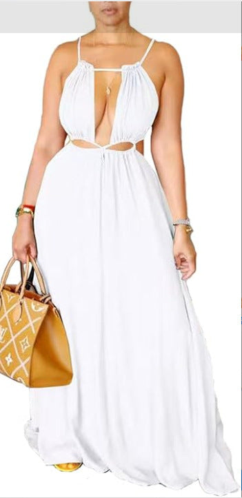 SUPERVALUECHOICE HCSEAA00066 Womens Summer Dress Spaghetti Strap Halter Sleeveless Sexy Cutout Boho Maxi Sundress Beach Vacation Dresses