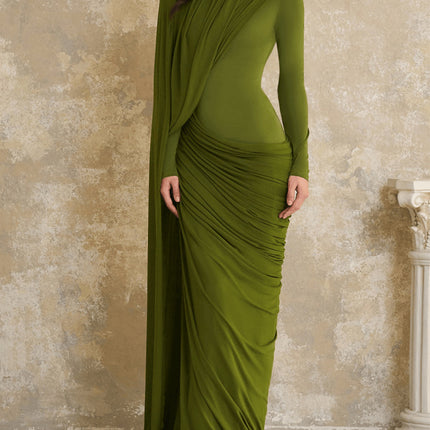 SUPERVALUECHOICE HCSEAC00007 High Neck Draped Ruched Bodycon Maxi Gown