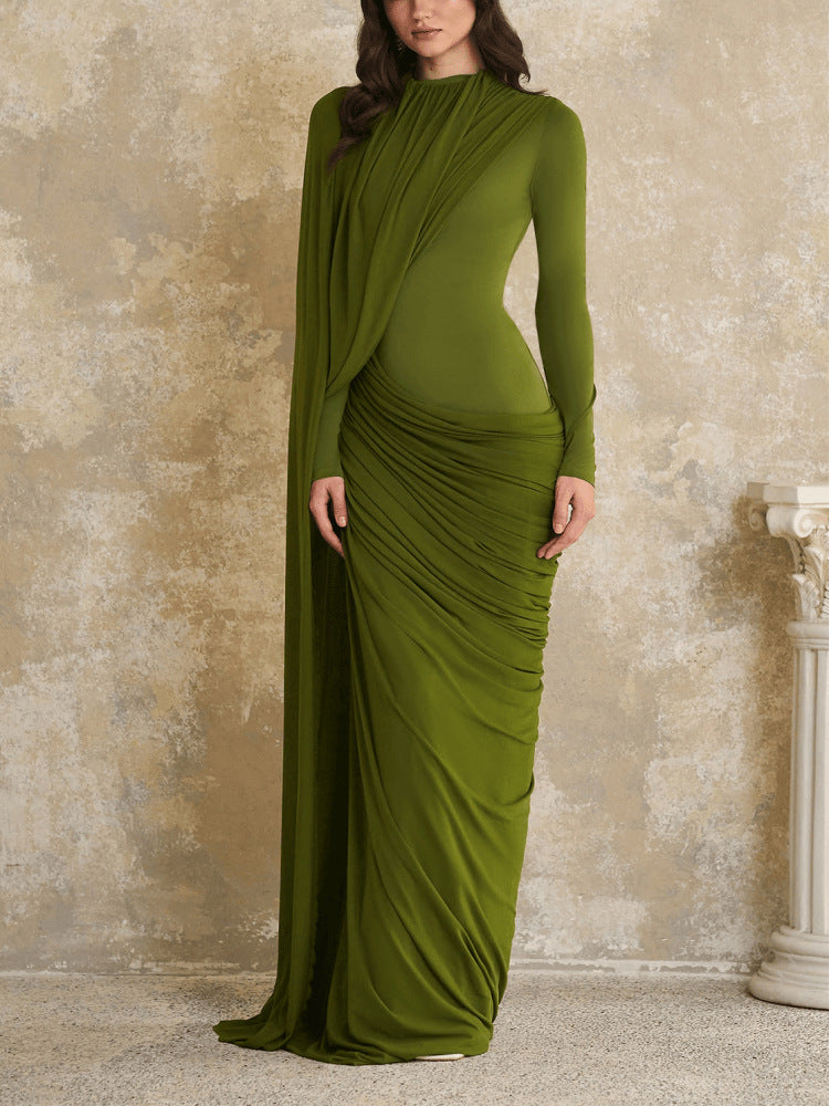 SUPERVALUECHOICE HCSEAC00007 High Neck Draped Ruched Bodycon Maxi Gown
