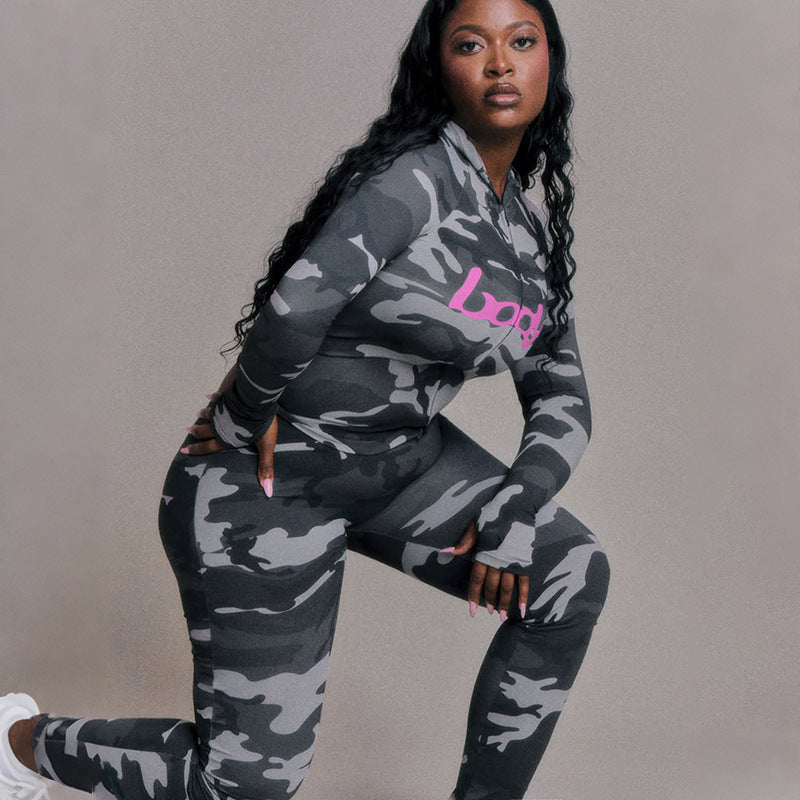 SUPERVALUECHOICE HCSEBB00032 Hooded Camo Print Long-Sleeved Top & Pants Set for Autumn Casual Wear
