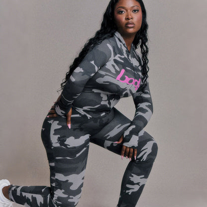 SUPERVALUECHOICE HCSEBB00032 Hooded Camo Print Long-Sleeved Top & Pants Set for Autumn Casual Wear
