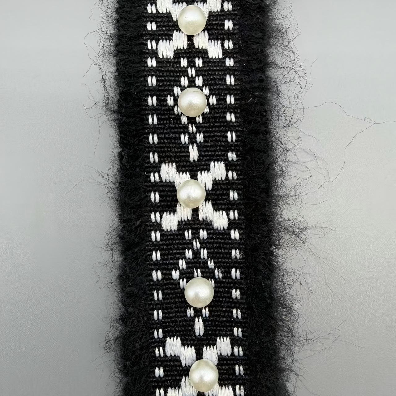 SuperValueChoice HCSEOA00006 Pearl Rhinestone Fringed Tweed Lace Trim Gold Thread Woven Ribbon for Coat Dress DIY Sewing Craft Decor,1.18in width