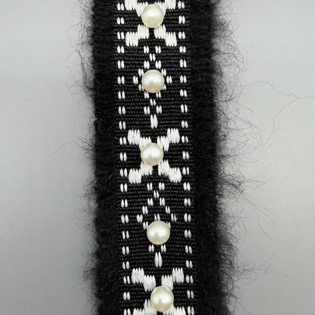SuperValueChoice HCSEOA00006 Pearl Rhinestone Fringed Tweed Lace Trim Gold Thread Woven Ribbon for Coat Dress DIY Sewing Craft Decor,1.18in width