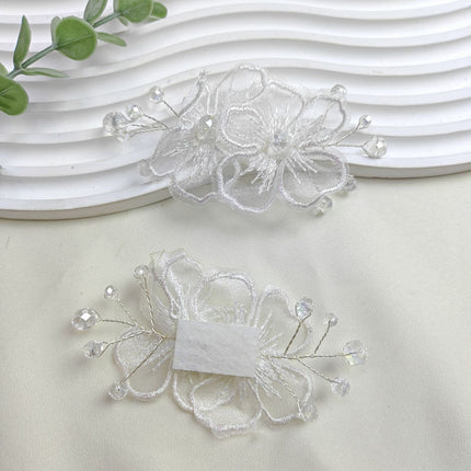 SUPERVALUECHOICE CHRISTMAS HCSEYD00049 White Organza Lace Flower Applique, Pearl & Crystal 3D Floral Patch