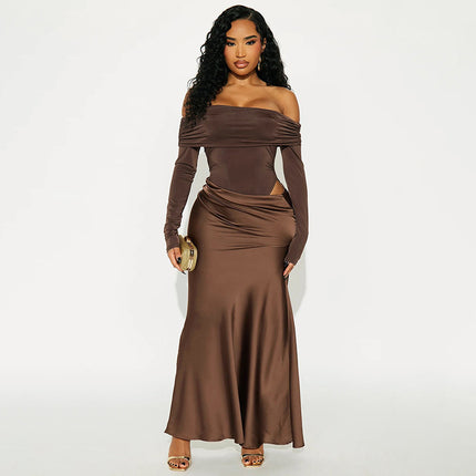 SUPERVALUECHOICE HCSEAB00009 Flirt In Theory Satin Maxi Dress - Chocolate