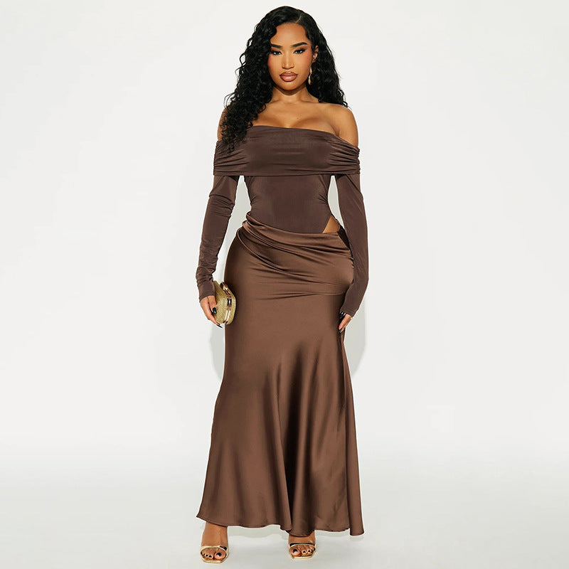 SUPERVALUECHOICE HCSEAB00009 Flirt In Theory Satin Maxi Dress - Chocolate